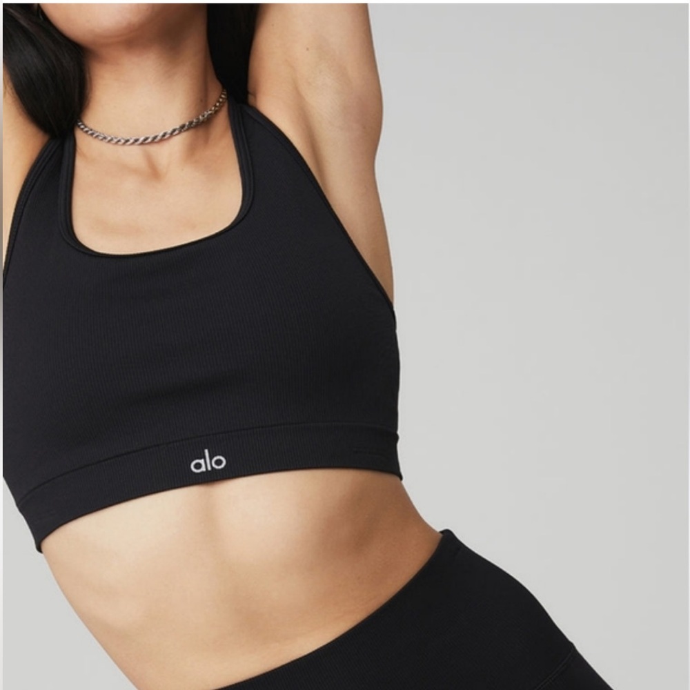Alo Yoga Black Seamless Ribbed Athletic Bra - Picture 6 of 6